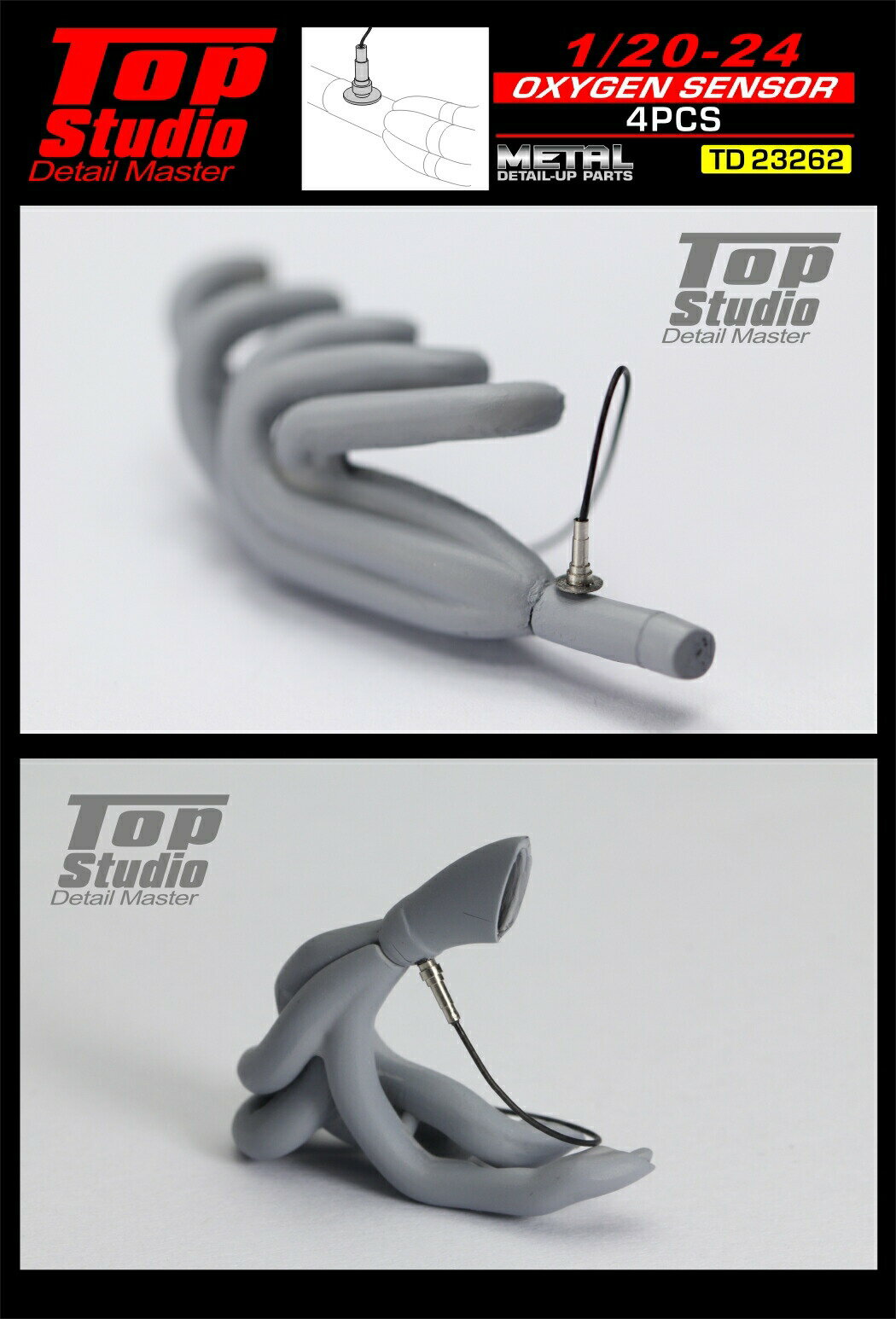 トップスタジオ TOP STUDIO 1/20 - 1/24 酸素センサー エキゾーストマニホールド マフラー用 コード付 4個入 エッチングパーツ 自動車模型 (td23262)