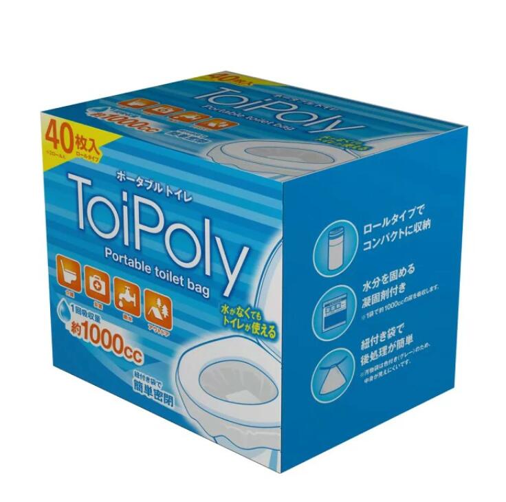 ToiPolyポータブルトイレは、水がなくても使用できる便利なトイレバッグです。40枚入りで、非常時やアウトドアでの使用に最適です。1袋で約1000ccの液体を吸収し、凝固剤が水分を固めるため、衛生的に処理できます。ロールタイプでコンパクトに収納でき、持ち運びも簡単です。袋付きで後処理も簡単に行えます。災害時やキャンプなど、さまざまなシーンで安心してお使いいただけます。ToiPolyポータブルトイレは、水がなくても使用できる便利なトイレバッグです。40枚入りで、非常時やアウトドアでの使用に最適です。1袋で約1000ccの液体を吸収し、凝固剤が水分を固めるため、衛生的に処理できます。ロールタイプでコンパクトに収納でき、持ち運びも簡単です。袋付きで後処理も簡単に行えます。災害時やキャンプなど、さまざまなシーンで安心してお使いいただけます。