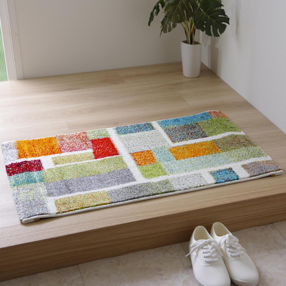 イケヒコ 玄関 選べる マット ラグ ウィルトン トルコ エデン 約70×120cm アイボリー 幾何柄 抗菌防臭 消臭機能 へたりにくい #2042679