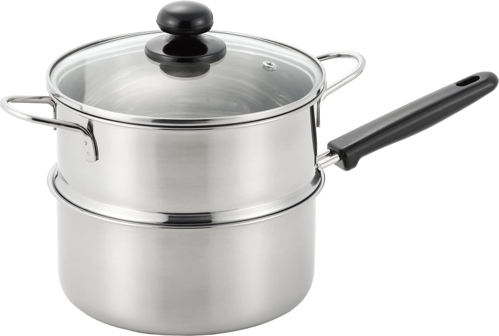 ヨシカワ 片手鍋 二段蒸し器 ステンレス 18cm 蒸し料理 ガス火・IH対応 蒸しごよみ SJ3357