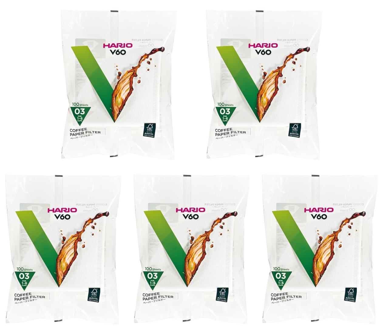 HARIO(ハリオ) V60用 ペーパーフィルター 03W 1~6杯用 500枚入り ホワイト VCF-03-100W