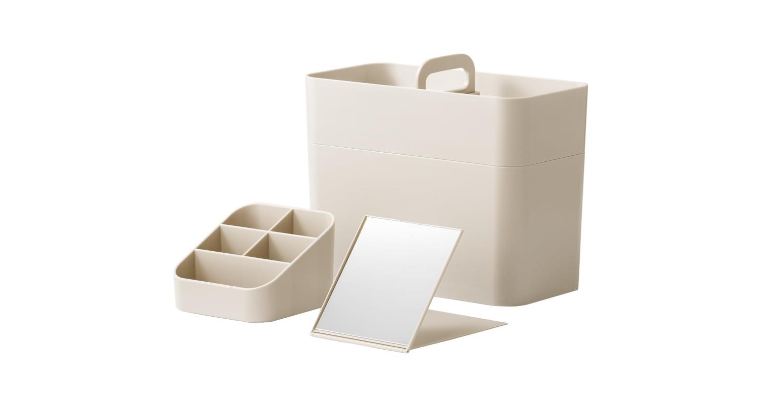 ライクイット (like-it) 収納ケース 洗面でも使いやすい メイクボックス 鏡付き 約幅11x奥21x高23cm ベージュ 日本製 コンパクト 持ち運びできる 幅11cm 鏡付き 時短メイク