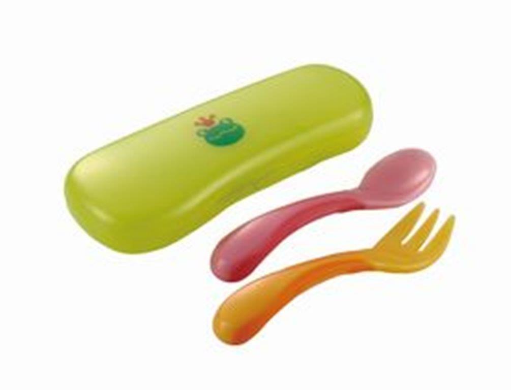 リッチェル おでかけランチくん にぎにぎスプーン・フォーク(ケース付) ピンク＆イエ ロー はじめて持たせるのに最適