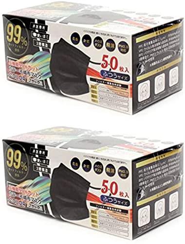 アルファ 使い捨てマスク カラー不織布マスク ふつうサイズ 50枚入り (2箱, ブラック) アルファ 使い捨てマスク カラー不織布マスク ふつうサイズ 50枚入り (2箱, ブラック)