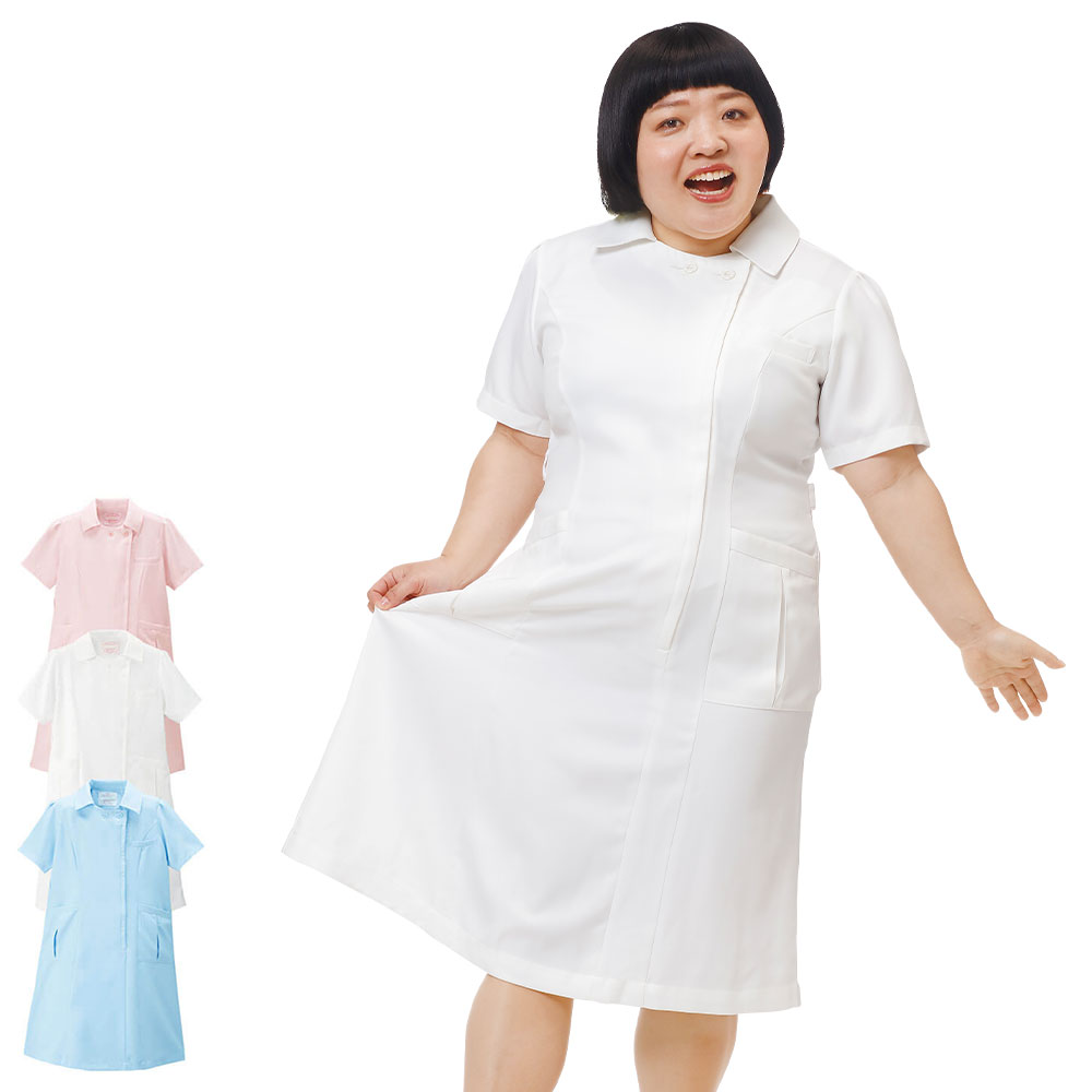 ナースリーエアリーテクスチャー ゆったり定番ワンピース(3L〜10L)【医療 ナース 看護師 白衣 女性 ユニフォーム エステ サロン 半袖 ナースリー 人気 ...