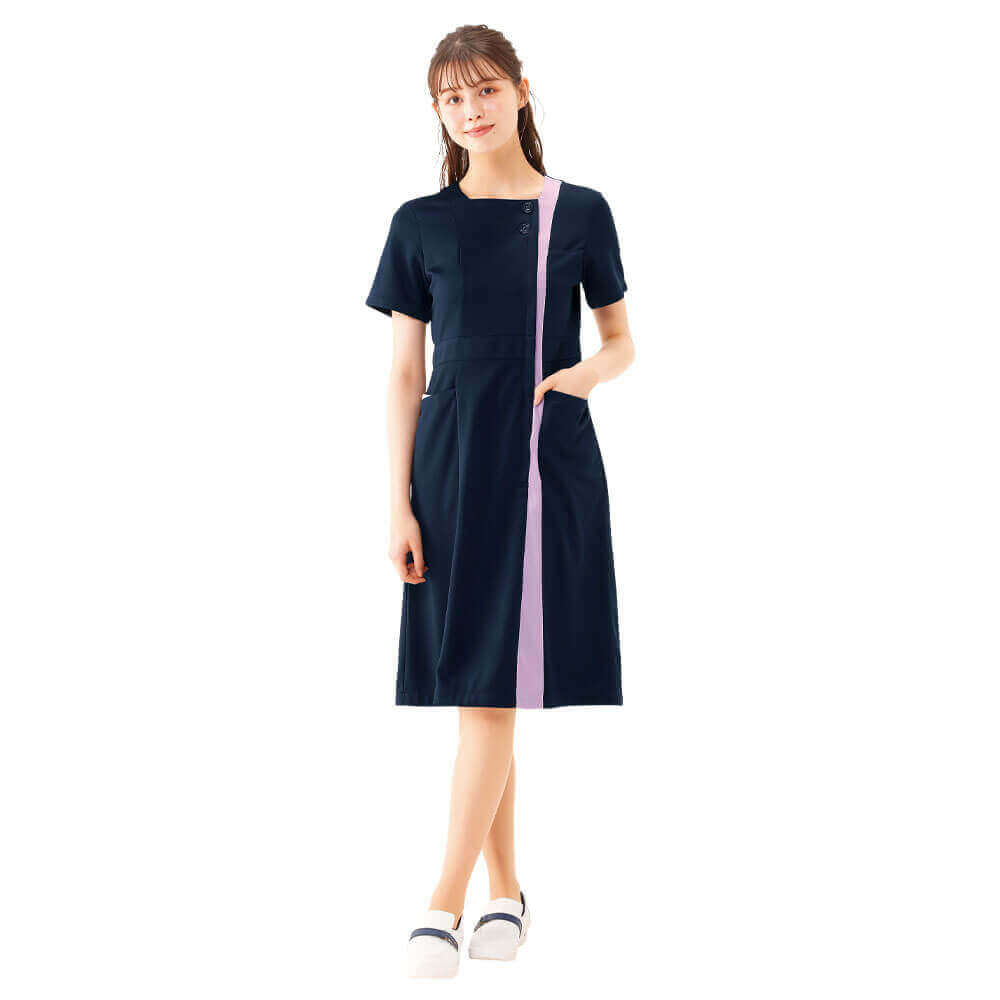 スクエアカラーワンピース【医療 ナース 看護師 白衣 女性 エステ ユニフォーム サロン 受付 制服 クリニック 美容 ナースリー 人気 おすすめ】1130 3