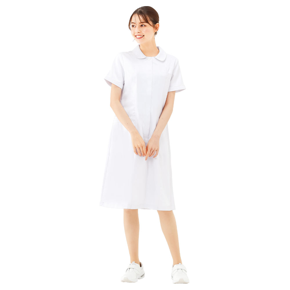 制電クールストレッチ パイピングワンピース【医療 ナース 看護 白衣 女性 涼しい 透け 半袖 病院 ユニフォーム 制服 レディース ナースリー 人気 おすすめ】1145 2