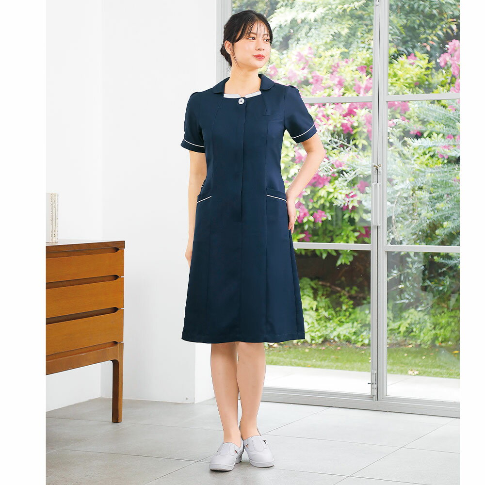 超マシュマロツイル 配色パイピングワンピース 【医療 ナース 看護 白衣 女性 人気 おすすめ】 1165 2