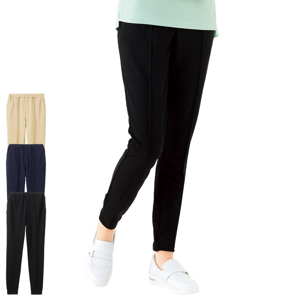 【11/25限定!ポイント5倍】すっきり裾2WAYテーパードパンツ 【看護 介護 病院 保育士 ケア ヘルパー ユニフォーム ナースリー ブラック パンツ ウエ...