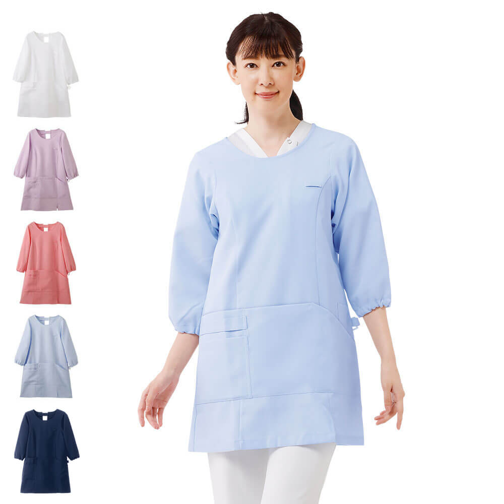 ショート丈予防衣(さらりタッチ)【ナース エプロン 介護 病院 保育士 看護師 歯科衛生士 ナースリー 人気 おすすめ】3236