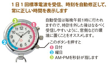 13695 電波式ナースウォッチ【ナース 小物 ナースグッズ 看護師 医療　ウォッチ 時計 懐中 曜日 日付】