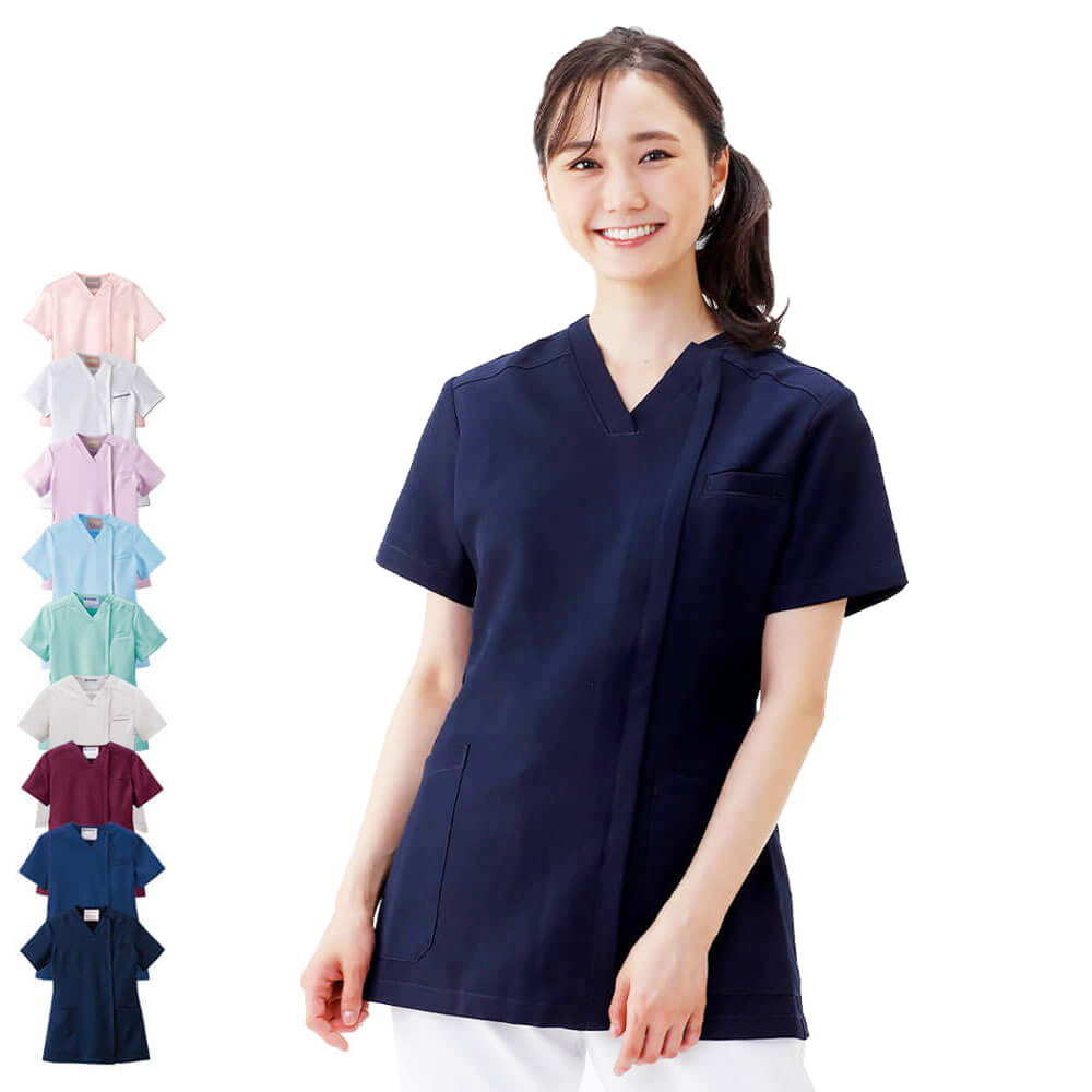 ナースリーエアリーテクスチャースクラブ(オープン) S〜3L【医療 ナース 看護師 白衣 ファスナー 女性 レディース かわいい 前開き ナースリー 人気 おす...