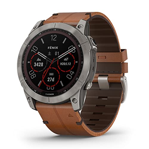 GARMIN(ガーミン) fenix 7X Sapphire Dual Power Ti / Chestnut Leather Band ソーラー充電 パワーサファイアガラス搭載 マルチスポー..