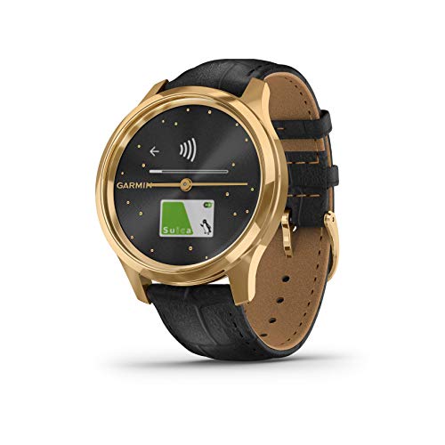 GARMIN(ガーミン) 腕時計 スマートウォッチ vivomove Luxe Black Embossed Leather / 24K Gold PVD ユニセックス 010-02241-72