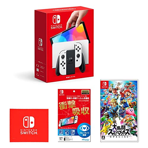 Nintendo Switch(有機ELモデル) Joy-Con(L)/(R) ホワイト+ 任天堂ライセンス商品 Nintendo Switch (有機ELモデル)専用有機EL保護フィルム 多機能+大乱闘スマッシュブラザーズ SPECIAL - Swi