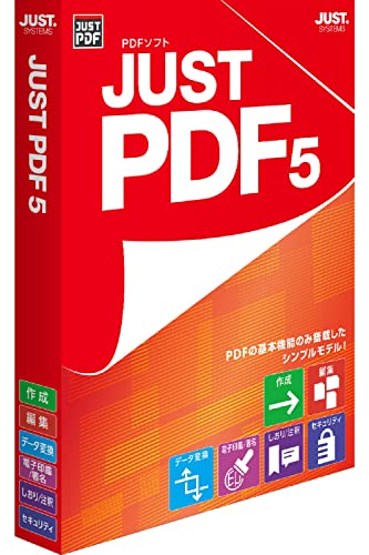 特殊:B09VSYYFC3コード:4988637164301ブランド:ジャストシステムPDFの作成や他の形式へのデータ変換、PDFの統合や入れ替えや電子署名など基本機能を搭載したモデルです。 作成 さまざまなアプリケーションのデータからPDFを作成することができます。 データ変換 PDFと画像を他の形式のデータに変換することができます。 編集 PDFの基本的な編集が自由自在に行えます。PDFの閲覧や印刷を制限したり、電子署名を付与したりして、信頼性の高いPDFの作成にも対応しています。発送サイズ: 高さ19.4、幅13.6、奥行き2.1発送重量:60対応OS:Windows 11/Windows 10 各日本語版CPU:お使いのOSが推奨する環境以上メモリ:お使いのOSが推奨する環境以上HDD:1.0 GB以上 お使いのハードディスクのフォーマット形式や確保容量などにより、必要容量は異なります。モニターの解像度:1024 768の画面解像度以上JUST PDF 5 データ変換 のご利用には、64ビット版Windowsが必要です。32ビット版Windowsではご利用になれません。64ビット版Windowsでは、32ビット互換モード(WOW64)で動作します。Windows 11/Windows 10では Windows 11 Home/Pro、Windows 10 Home/Proで動作します。Windows 10では、デスクトップモードでの利用を推奨します。本製品はPDFの作成や他の形式へのデータ変換、PDFの統合や入れ替えや電子署名など基本機能を搭載したモデルです。 作成 さまざまなアプリケーションのデータからPDFを作成することができます。 データ変換 PDFと画像を他の形式のデータに変換することができます。 編集 PDFの基本的な編集が自由自在に行えます。 また、PDFの閲覧や印刷を制限したり、電子署名を付与したりして、信頼性の高いPDFの作成にも対応しています。