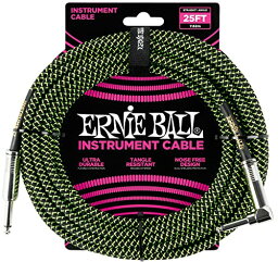 正規品 ERNIE BALL 6066 楽器用シールドケーブル 25フィート BRAIDED INSTRUMENT CABLE 7.62m ブラック/グリーン