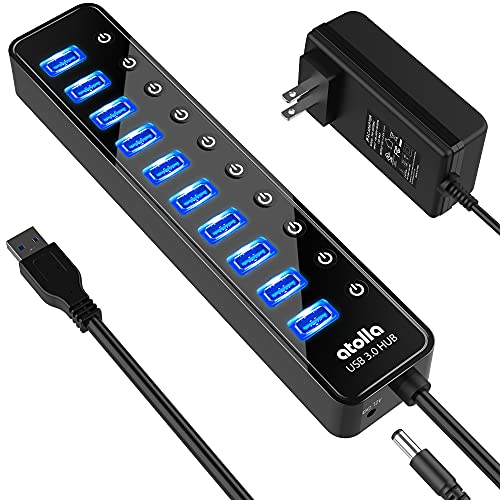 USB3.0ハブ 電源付き atolla USB ハブ 10ポート USBハブ セルフパワー/バスパワー USB Hub 5Gbps高速データ伝送 USB3.0 拡張 独立スイッチ付き 12V/2.5A ACアダプタ付き Android/Windows