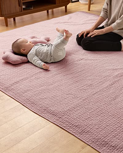 ナイスデイ mofua(モフア) イブル マルチカバー キルティングマット スモーキーピンク S (150 200cm) 綿100% cloud柄 キルティング ラグカバー ベッドカバー ソファーカバー プレイマット ベビー 低ホルム 乳幼児基準 洗え