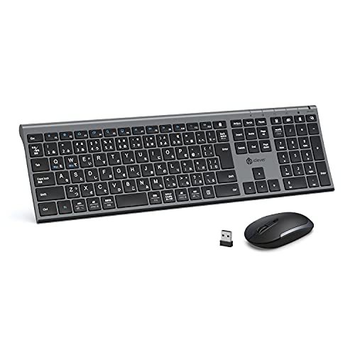 iClever キーボードワイヤレスキーボードマウスセット日本語JIS配列 静音 超薄型 type c充電式 フルサイズ テンキー付き マウス3段調節可能DPI 無線2.4G パソコンPC Windows/Mac対応 IC-BK23Combo (グレー