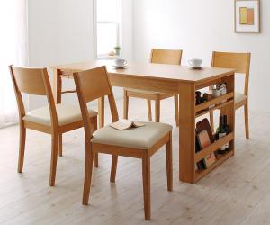 3段階に広がる!収納ラック付きエクステンションダイニング 4人 5点セット(テーブル+チェア4脚) W120-180