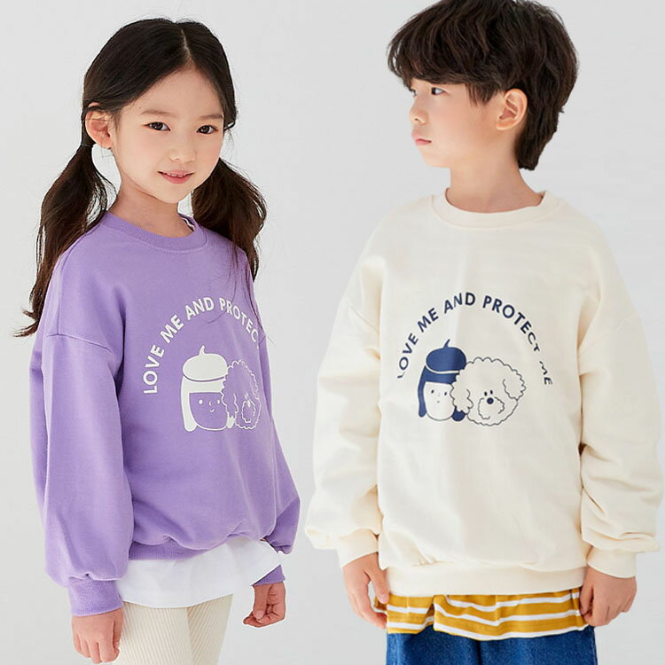 トレーナー キッズ 男の子 女の子 LOVE ME 100cm 110cm 120cm 130cm カットソー インナー スウェット クルーネック 綿100 ジュニア 男女兼用 韓国 子供服 (2)