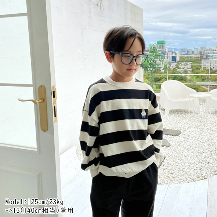 韓国子供服 トレーナー ボーダー キッズ スウェット 長袖 Tシャツ ロンT クマ刺し...