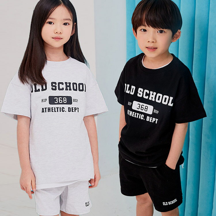 ロゴ入り 上下セット キッズ 半袖Tシャツ 半ズボン ショートパンツ セットアップ 1...