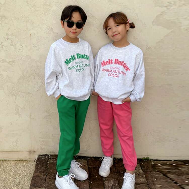 乐天商城 - 韓国子供服 上下セット キッズ 長袖 トレーナー ジョガーパンツ バター 110cm 120cm 130cm 140cm 150cm 160cm 男の子 女の子 (x)