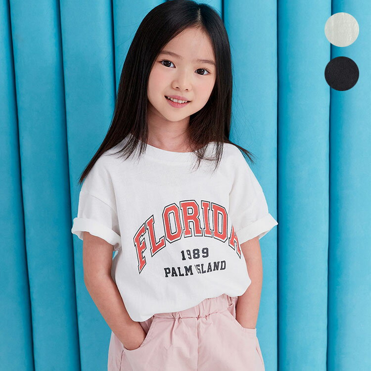 半袖Tシャツ florida プリント 100cm 110cm 120cm 130cm 140cm カットソー インナー スウェット クルーネック ジュニア 男女兼用 韓国 子供服 (0.6)