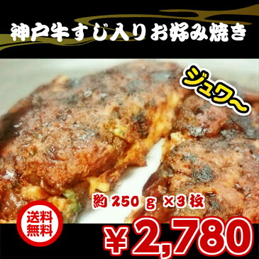 【送料無料】神戸牛すじ入りお好み焼き　約250g×3枚神戸長田の地ソース付き　さらに市場に出ていない業者限定品の激辛どろソースも付いています地元で愛され18年　毎日放送（関西ローカルテレビ）せやねん！どこいこ？で当店が紹介されました