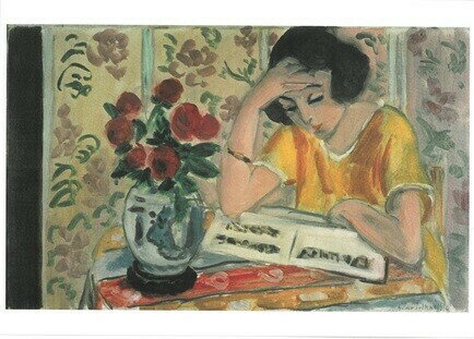 ドイツ製ポストカードH.Matisse 読書する女性