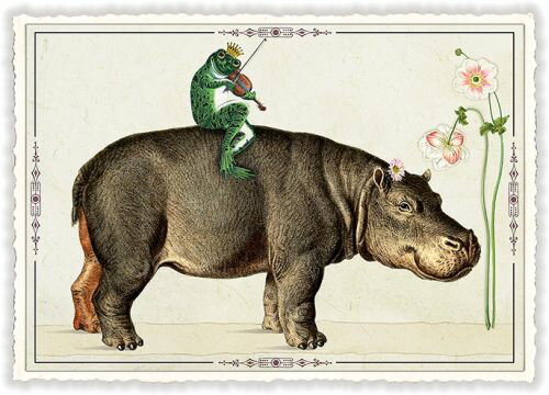 Flog King Riding Hippo ラメ加工ダイカットポストカード