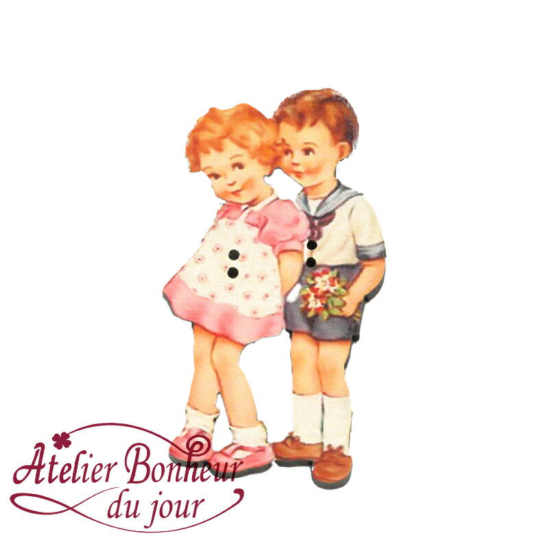 木製ボタン　子供たち（紫のセーラー）　4.5cm