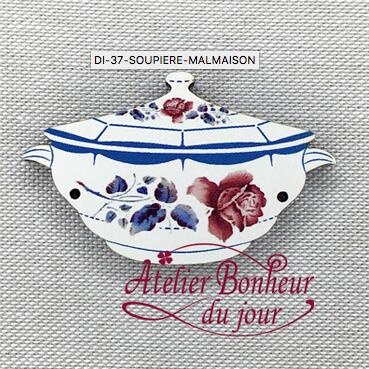 木製ボタン　 ディゴワン お花柄のお鍋 3.6cm