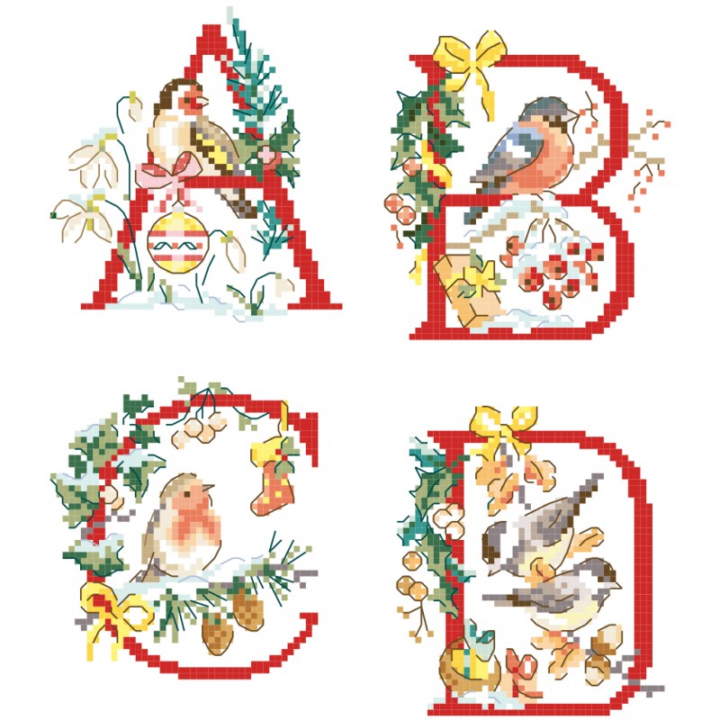 【クリスマス】VERONIQUE ENGINGER(ヴェロニク・アンジャンジェ)デザインクロスステッチABC図案集"Le grand ABC Oiseaux de Noël"(クリスマスの小鳥　アルファベット)
