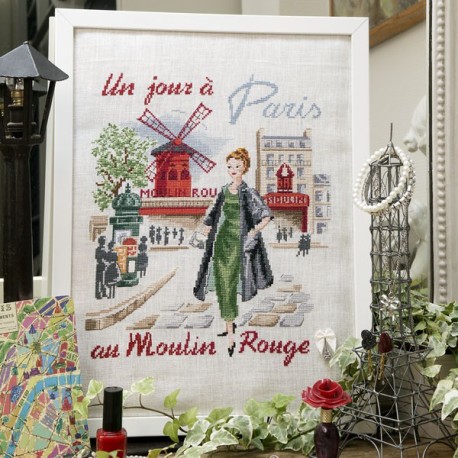 VERONIQUE ENGINGER(ヴェロニク・アンジャンジェ)ある日のシリーズクロスステッチキットセミキット "Un jour Paris au Moulin rouge” (ムーランルージュ)【リネン】