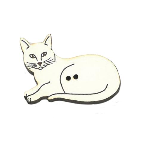 木製ボタン　猫・ヨコSM（アイボリー）2.5cm