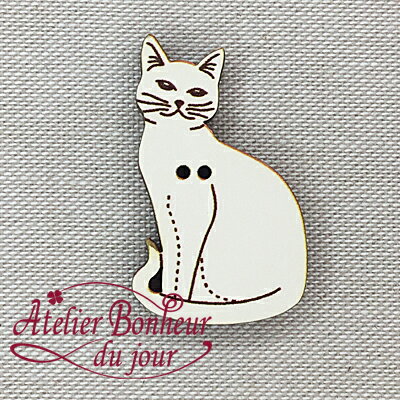 木製ボタン　猫・斜めS(アイボリー)　2.0cm