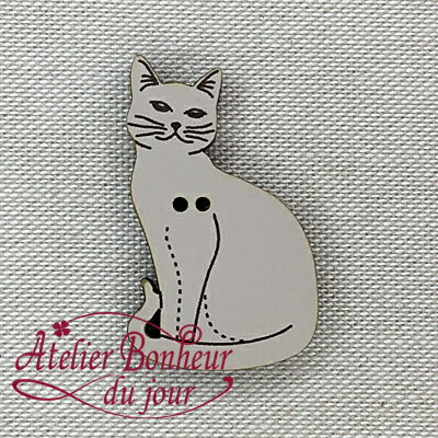木製ボタン　猫・斜めM(セピア)　2.8cm