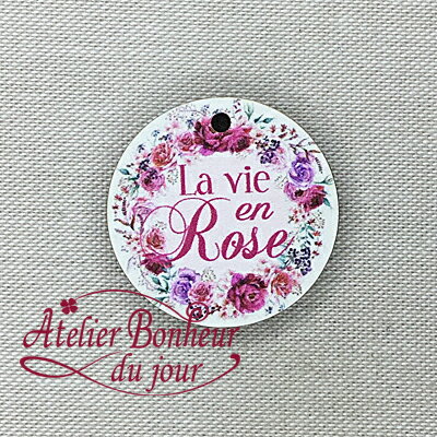 木製ボタン La vie en rose（バラ色の人生）2.5cm