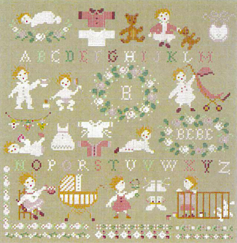 "赤ちゃんとぬいぐるみ" 女の子 Perrette Samouiloff（ペレットサモイロフ）デザイン クロスステッチ図案