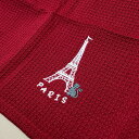 ワッフルハンドタオル　”Paris” ネコとエッフェル塔（レッド）