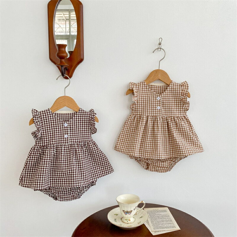 ベビー服 セットアップ ベビー 夏服 女の子 上下セット シャツ ショートパンツノースリーブ セパレート チェック コットン 赤ちゃん 服 短パン 女児フォーマル スーツ ナチュラル お宮参り 結婚式 保育園 幼稚園入園 お揃いコーデ 記念撮影 韓国ファッション 海外通販
