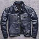 【送料無料】高級感メンズジャケット 男性ライダース ジャンメンズ 本革 牛革 男子ライダース レザージャケット アウターショートコートブルゾン防寒 防風ブルー ...