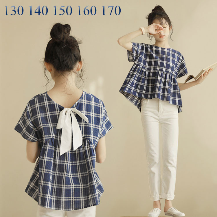 Rakuten - キッズ トップス 半袖 シャツ 夏服 ブラウス 女の子 トップス シャツ 可愛い チェック柄 ジュニア シャツ ガールズ シャツ 通学 普段使い 子ども 夏 シャツ 130cm 140cm 150cm 160cm 170cm海外通販