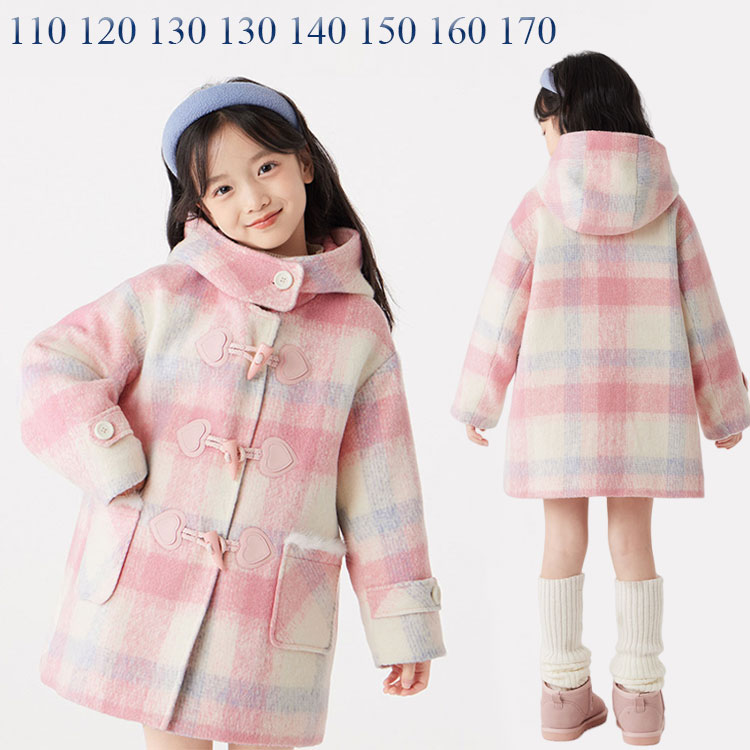 Duffle Coat - 子供 ダッフルコート 女の子 秋冬 アウター ジュニア フード コート ロング丈 通学 コート 子ども カジュアル ダッフルコート 無地 アウター 女の子 スクール コート 秋冬 コート レッド 100cm 110cm 120cm 130cm 140cm 150cm 160cm 170cm 海外通販