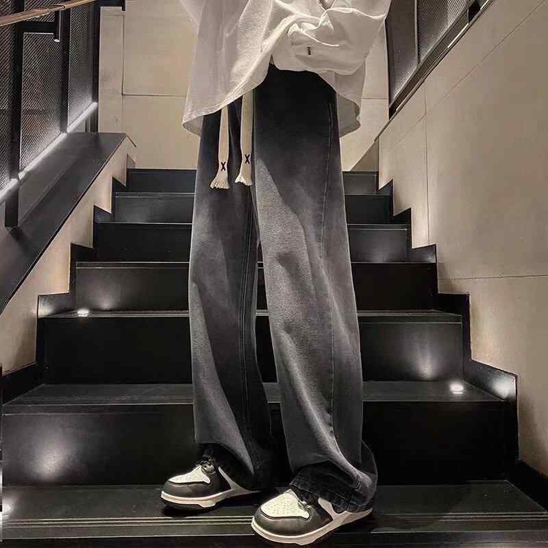 デニムパンツ メンズ グラデーション ゆったり ワイドレッグ ストレート 微フレア カジュアル ロング 春秋 デニム素材 日常使い フィッ..