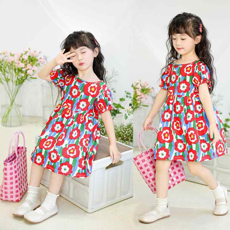 Rakuten - プリンセスドレス 女の子用 夏用 ワンピース 子供服 かわいい 軽やか フレアスカート コットン素材 通学 遊び着