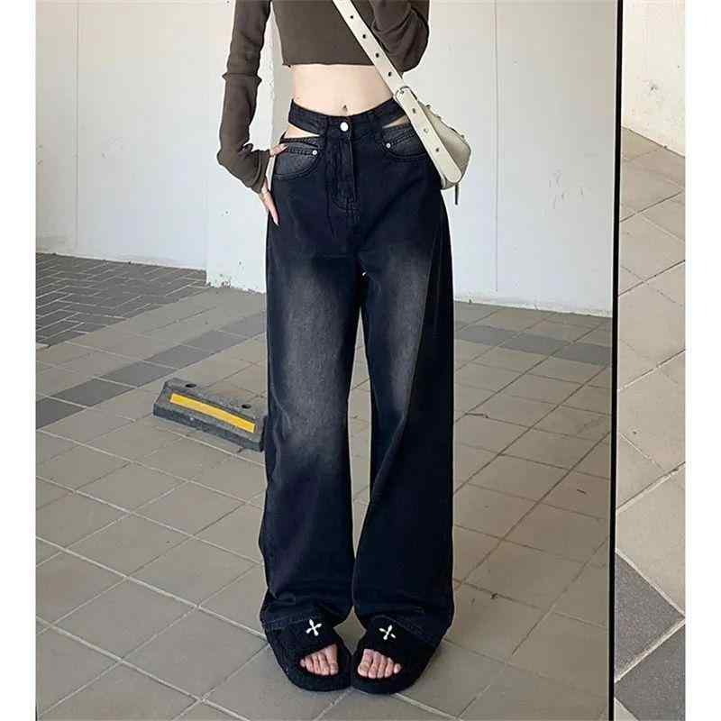 Rakuten - デニムパンツ 女性用 レトロ ワイドレッグ ゆったり ハイウエスト ロング丈 スリム効果 性 春秋 カジュアル 普段使い デニム素材 ストレッチ 汎用